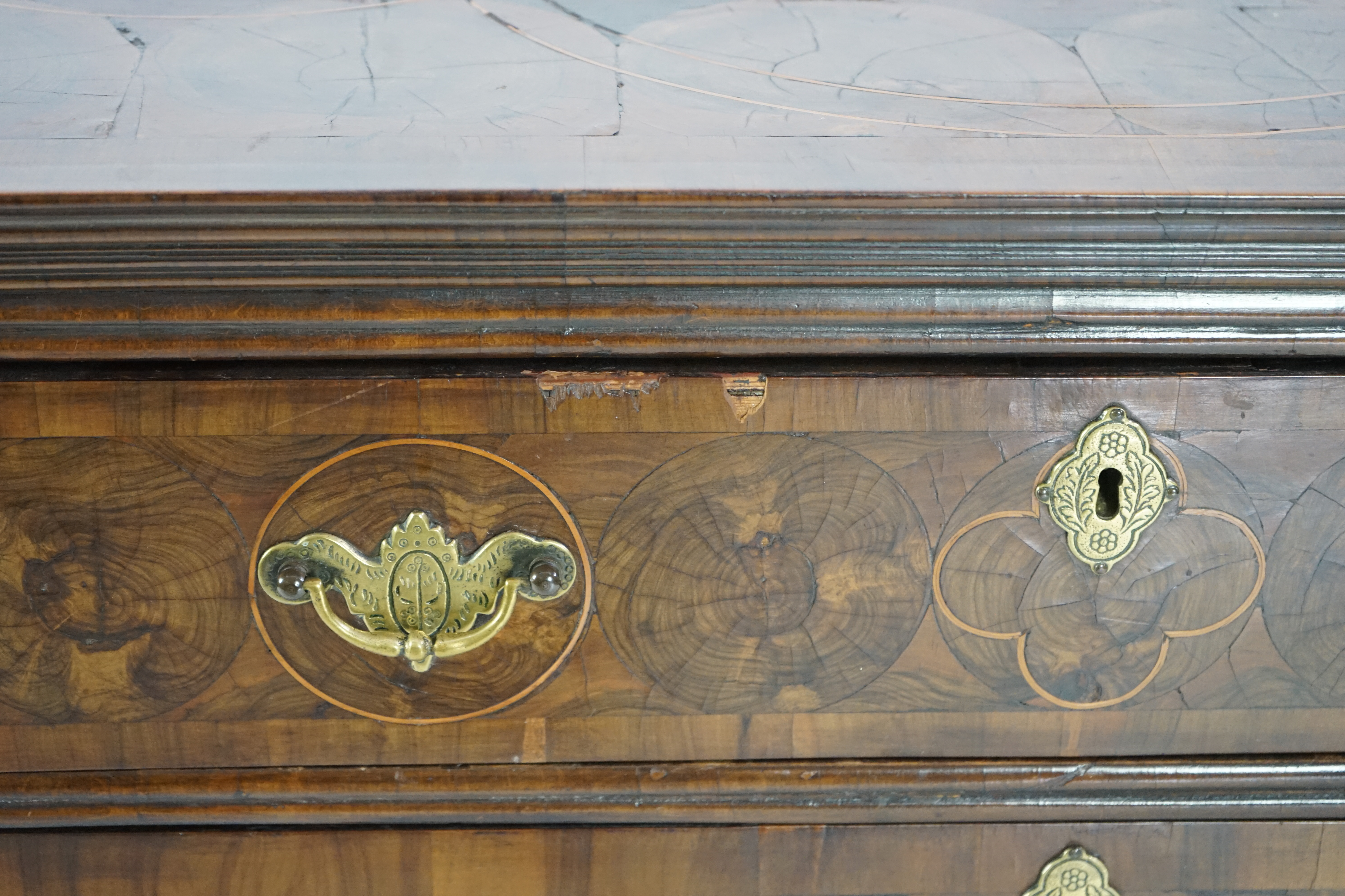 A William and Mary oyster veneered laburnum and walnut chest